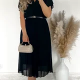 Czarna sukienka plisowana, szyfonowa na podszewce z wiskozy