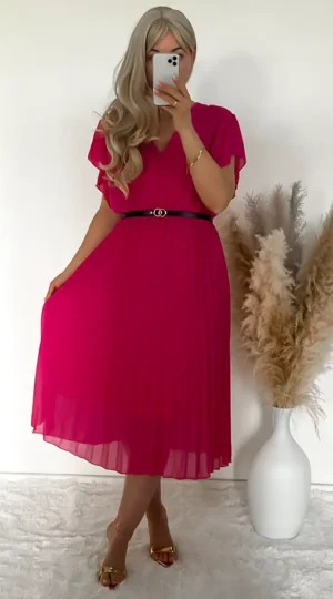 Sukienka plisowana, fuksja, szyfonowa na podszewce z wiskozy