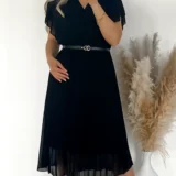 Czarna sukienka plisowana, szyfonowa na podszewce z wiskozy